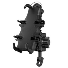 機車手機支架，穩固防震，多角度調整，適用多種手機型號, 黑, 支架-鏡座款