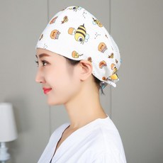 印花純棉手術帽 男女皆宜 可調節, 1個, 小蜜蜂聚酯縴維,可調節