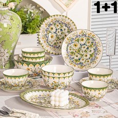 산뜻한 크림색 세라믹 도자기식기세트 2인용 가정용 접시 그릇 세트 홈세트 주방그릇 집들이선물용 예쁜그릇, 1개, 동일 구성, 8인치 깊은 접시 - 2개