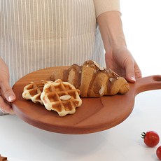 마호가니 통원목 손잡이 원형 도마, 1개