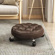 滑輪小凳子家用美縫椅萬向輪矮凳帶輪擦地移動小板凳學步神器圓凳, 升級款棕麵包鐵輪（4輪）, 1個