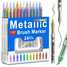 DiceKoo DICEKOO 24가지 색상 메탈릭 소프트 브러시 마커 휴대용 케이스 포함 아크릴 페인트 번짐 방지 잉크 부드러운 필기 무취 빠른 건조 암벽 페인팅 목재 유리 D, 24