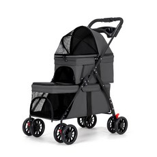 강아지 접이식 탈부착 중소형 강아지 유모차, 1개, 블랙