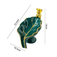 陶瓷瀝水香皂盒 壁掛式 免打孔, 1個, 樹葉金熊綠色 送背膠