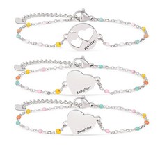 ECLATIS DS 어머니 딸 디자인 팔찌 세트 18k도금 금 도금 스테인리스 스틸 하트 하이퀄리티 주얼리 여성 여아용 어머니/딸을 위한 어머니의 날 특별한 선물 엄마와, 실버-5