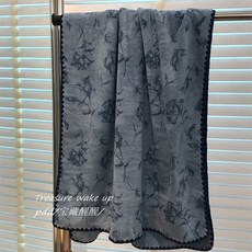 高顏值風鈴花玫瑰浴巾毛巾吸水速乾不掉毛加厚家用情侶款洗臉毛巾, 1個, 玫瑰藍色 浴巾