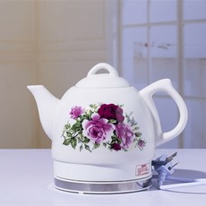 주전자 도자기 자동단전 전기포트 무선포트 세트 카페 티포트 연꽃 다도세트 유럽식 장치, 1L 레드로즈