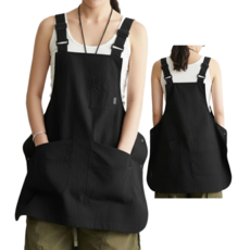 코지톡 왕멋짐 앞뒤 양면 예쁜 방수 앞치마 카페 주방 루즈핏, 1개, 블랙