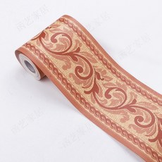 踢腳板貼 牆壁貼 自黏加厚 防水壁貼, 1個, 紅捲葉,10米長 x 10.6釐米寬