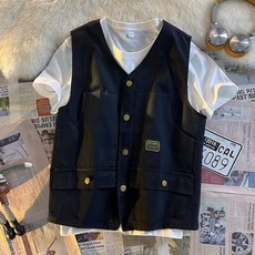 브이넥 베이직 조끼 남성 여름 심플 포켓 루즈핏 오버핏 얇은 민소매 조끼 베스트