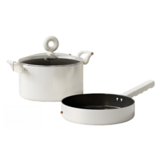 22cm 帶蓋煎鍋 - 無塗層耐磨不沾鍋, 1個, 22cm煎鍋+22cm湯鍋