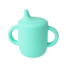 DFMEI 硅膠水杯吸管杯嬰兒學飲杯鴨嘴杯防摔防漏兒童餐具套裝杯子輔食, 1個, 青色鴨嘴杯:如圖