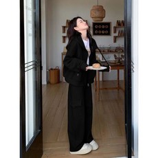 小蘭優購 休閒女套裝 運動兩件套 連帽長袖外套 闊腿長褲 秋季新款