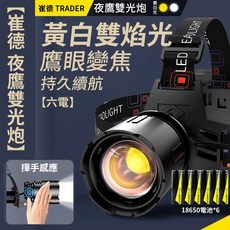 崔德 SF-596J-S 夜鷹雙光炮 雙光源頭燈 白黃光 變焦感應頭燈 露營燈 夜釣燈, 1個, 【6電】 崔德 夜鷹 SF-596J-S