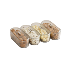 寶寶零食分格收納盒，四格獨立密封防潮保鮮盒，外出居家適用，安全無毒材質, 透明4個, 1套