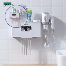 쌍문상회 지금 필요한 칫솔걸이 무타공 멀티수납 욕실정리 헤어드라이걸이 디스펜서 자동치약짜개 k31872EA, 그레이
