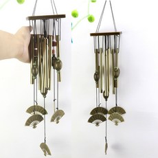 藍天嗨購 多管風鈴 合金鈴鐺 木質古銅 8管12管 大號金屬風鈴, 1個, G-938扇子（8管）