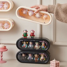 太空艙泡泡瑪特手辦盲盒展示架子 透明收納盒 壁掛潮玩置物架 桌麵 交換禮物, 1個, 【潮酷黑】一層/無痕壁掛,磁吸翻蓋/防塵防潮/贈送手辦不倒點膠