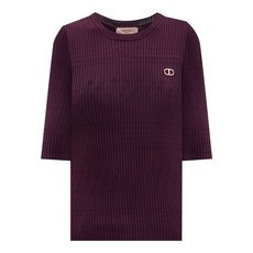 트윈셋 로고 장식 골지 스웨터