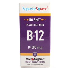 Superior Source No Shot 氰鈷胺素 B-12 10000mcg 片劑, 1個, 60 件