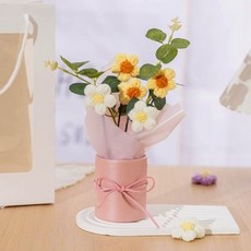 (1+1) 뜨개 꽃다발 꽃 화분 감성 인테리어 선물 조화 완제품, 2개, 노랑