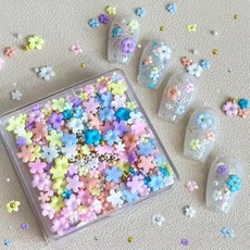 WFGKPXC 네일 파츠 약 250300개 3D 네일 플라워 파츠(믹스 컬러) 금 비즈와 흰 진주가 달린 오각형 꽃 DIY 네일용 액세서리(5각 컬러 타입)