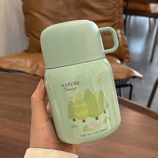 臺灣發貨- 500ml創意不銹鋼316紅燒瓶保溫飯盒燉燒杯女學生防漏保溫杯不倒翁, 綠色, 1個