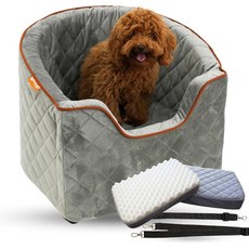 소형 및 중형견용 도그 부스터 카시트(최대 30파운드) u2013 플러시 메모리 폼 카시트 3가지 높이 옵션(싱글 또는 더블 쿠션) 내장형 안전 목줄 머리 받침대