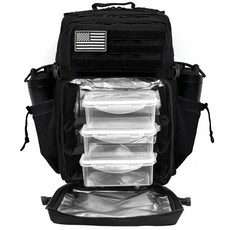 45L 식사 준비 관리 배낭 체육관 전술 방수 절연 점심 쿨러 가방 하이킹 캠핑 여행 216414, Black, 1개