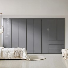 [보루네오] 붙박이장 슬라이딩 여닫이 안방 거실 스타일러 슬라이드 미닫이 8자 9자 10자 11자 12자 13자, 06.샤인3단서랍여닫이-다크그레이 30cm