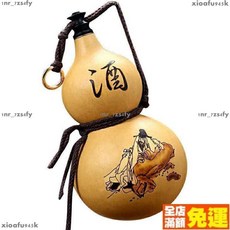 熱銷天然酒葫蘆 開口裝酒水容器 仿古擺件 濟公李白戶外攜帶蜂蠟防滲酒壺 裝酒器具, 仿古家和萬事興,半斤裝葫蘆高14-17厘米, 1個
