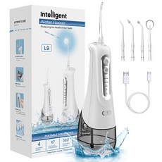 스타일닥터 충전식 무선 구강세정기 휴대용 물치실 + 5개노즐팁 300ML 대용량 물탱크, 흰색