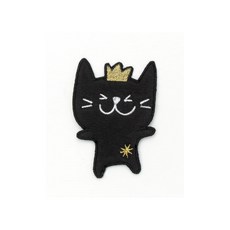퀼트스타 왕관 고양이 봉제식 와펜, 블랙, 1개