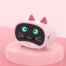 多功能無線藍牙音箱卡通便攜式戶外迷你鬧鐘小音響禮品時鐘音響, 100, JM02粉色 (貓表情隨機)