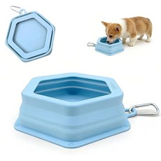 AMBAYLOG 2팩 접이식 애완동물 물그릇 방수 미끄럼 방지 여행용 그릇 카라비너 2개 하이킹 캠핑 워킹 로드 트립용 실리콘 BPA 프리 식기세척기 금고 각 모란디 블루, Single Pa