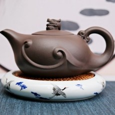 自在坊茶具 精品粗陶藤編壺承 青雲直上壺承 粗陶壺承 幹泡臺 藤編壺墊 壺託 儲水壺承, 1個