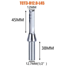Dreanique 1PC 고정밀 TCT 트리밍 라우터 비트 1/2 생크 3 합판 마분지 MDF 용 스트레이트 플루트 카바이드, 06 TCT3-D12.0-L45