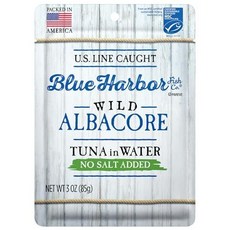 블루 하버 피쉬 코. 와일드 알바코어 참치 물에 담금 무염 Blue Harbor Fish Co. Wild Albacore Tuna in Water with No Salt Adde, 물에 담긴 참치 (소금 무첨가), 3 온스 (1팩)