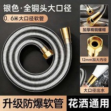 全銅花灑軟管淋浴通用熱水器出水連接管防爆淋雨增壓大流量水管子 副廠商品, 0.6米-閃耀銀 大口徑/花灑通用/防,十年換新/精桐接口/品質保障