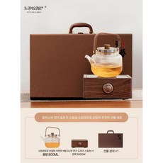 다도용 전기 인덕션 하이라이트 1구 티메이커 찻주전자 유리 스토브 세라믹, 501mL~600mL, K. 호두 사각+줄무늬 냄비 선물세트