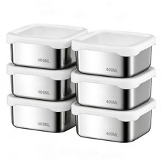 산뜻하니 냉동밥보관용기 전자레인지 실리콘 정사각 스텐밀폐용기 세트 400ml, 400ml(6P), 1개