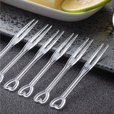 일회용 하트모양 포크 과일 디저트 투명 꼬치 개별포장 1개, 투명 개별 포장 200개입 (5+1)