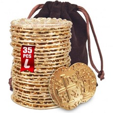 대형 금속 해적 동전 금 보물 세트 복제 스페인 더블론 보드게임용 토큰 장난감 코스프레용 사실적인 모조 돈 보물상자용 크기 1.18인치 금색 35개 3125646, 골드 35개