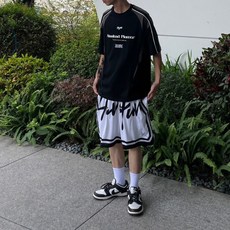 《MsDesign》韓國撞色拼接賽車風Y2K短T 韓系寬鬆重磅情侶款