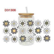 3D UV DTF 전사 스티커 꽃 테마 16온스 리비 유리잔 컵 캔 DIY 방수 사용하기 쉬운 D31531, 01 23cmX11cm, 04 D31306