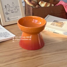 고양이수반 대형견밥그릇 강아지, 캔과 스푼 포함, 1개, 높은 다리 오렌지