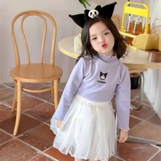 90-140CM女童德絨打底衫，女童中高領保暖打底衫，長袖T恤，木耳邊百搭上衣