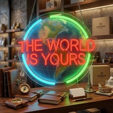 세상은 당신의 네온사인 침실용 LED 벽 사인 게임룸 & 바 장식 파티용 밝은 아크릴 남성용 모던 USB 기반 동기 부여, dKK-Red