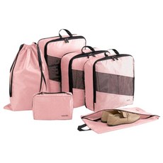 TAILI 太力 旅行夢菱格雙層拉鏈收納壓縮袋 夢幻粉, 6件, 1組