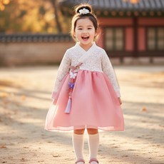모모토리 국내제작 아동 유아 여아 플라워 핑크 분홍꽃 한복 원피스 공주드레스 설날 추석 돌잔치